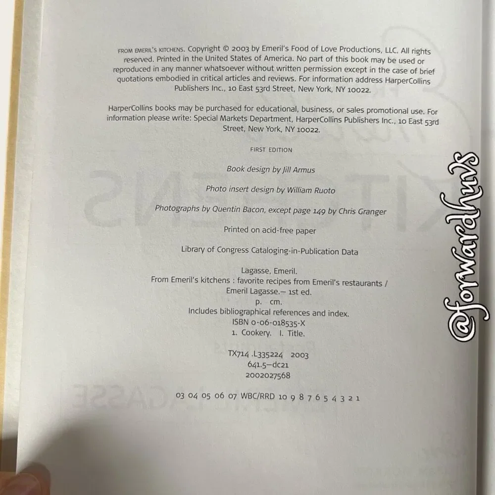 From Emeril's Kitchens by Emeril Lagasse;  2003 1st Edition NO Dust Jacket